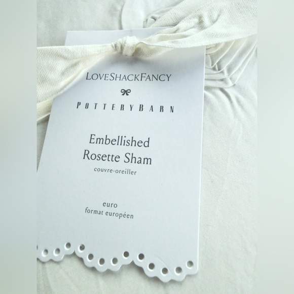 Pottery Barn LoveShackFancy White Embellished Rosette Euro Shams NWT Retail $178 - Picture 3 of 6